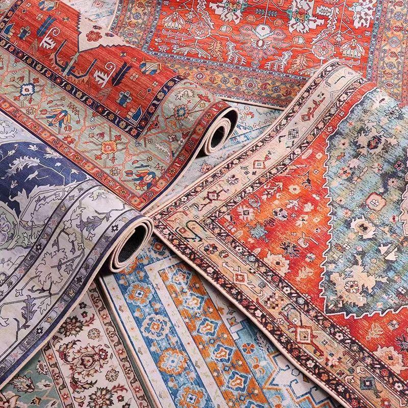 Washable Area Rug Teal Boho Bedroom Non-Slip Oriental Carpet Throw Rug Low-Pile Indoor Floor Carpet for Dining Room Living Room Foyer Decor