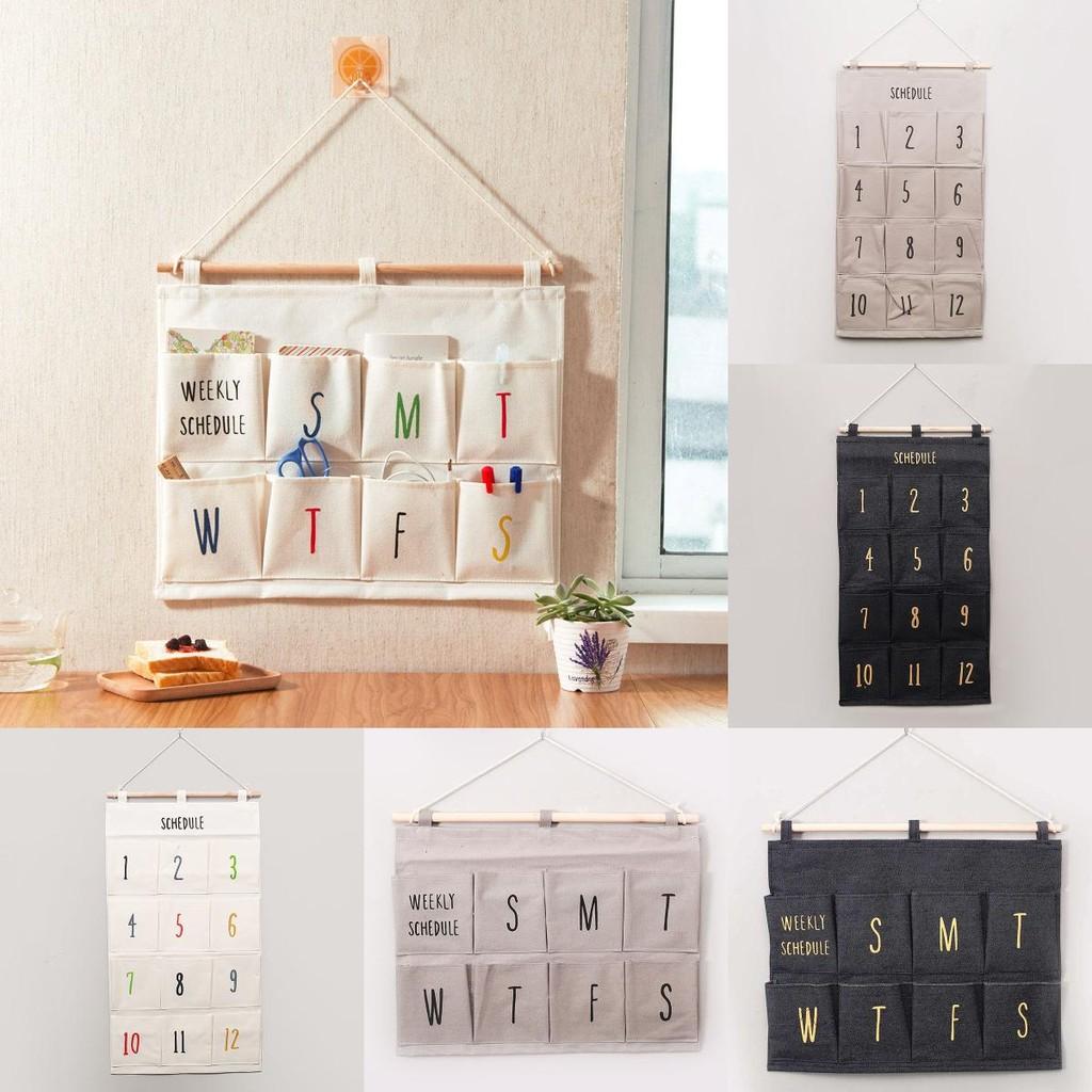 Hanging Storage Multilayer Bag With Cotton Linen Material Home Use Net Sundries