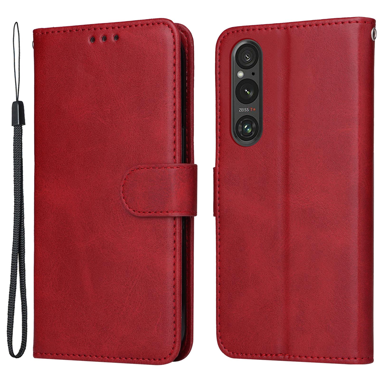 

For Sony Xperia 1 V Phone Case Leather Stand Card Holder Wallet Phone Cover Red