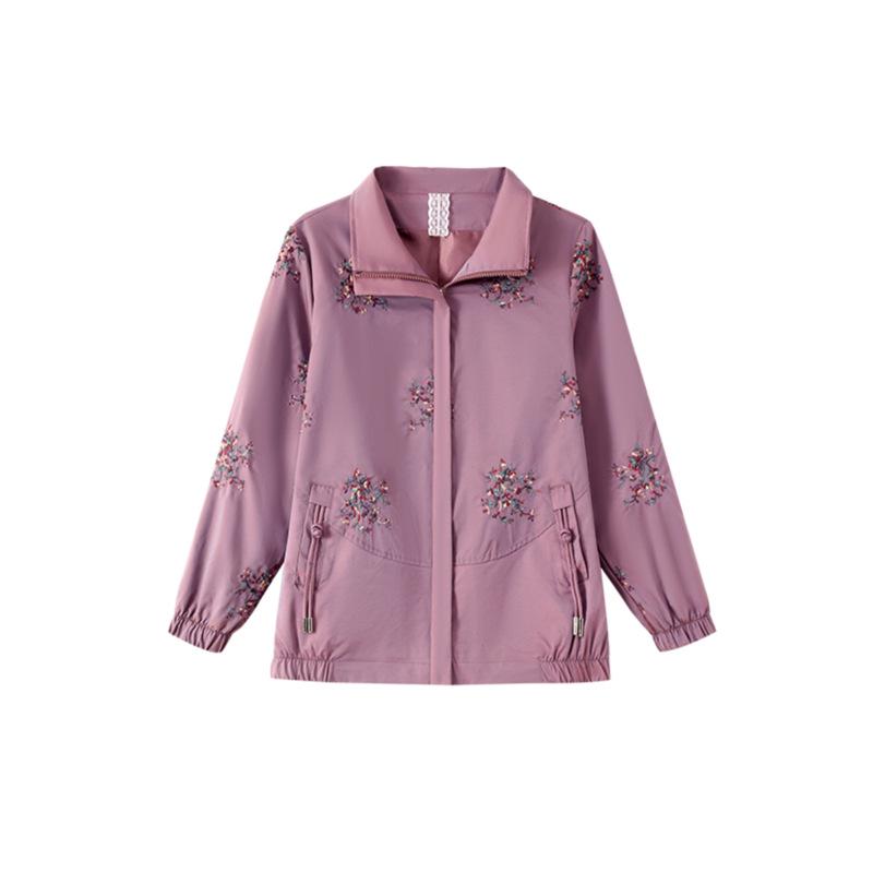 Elegant Embroidered Spring & Autumn Jacket for Moms - Fashionable Casual Trench Coat for Middle-Aged and Elderly Women