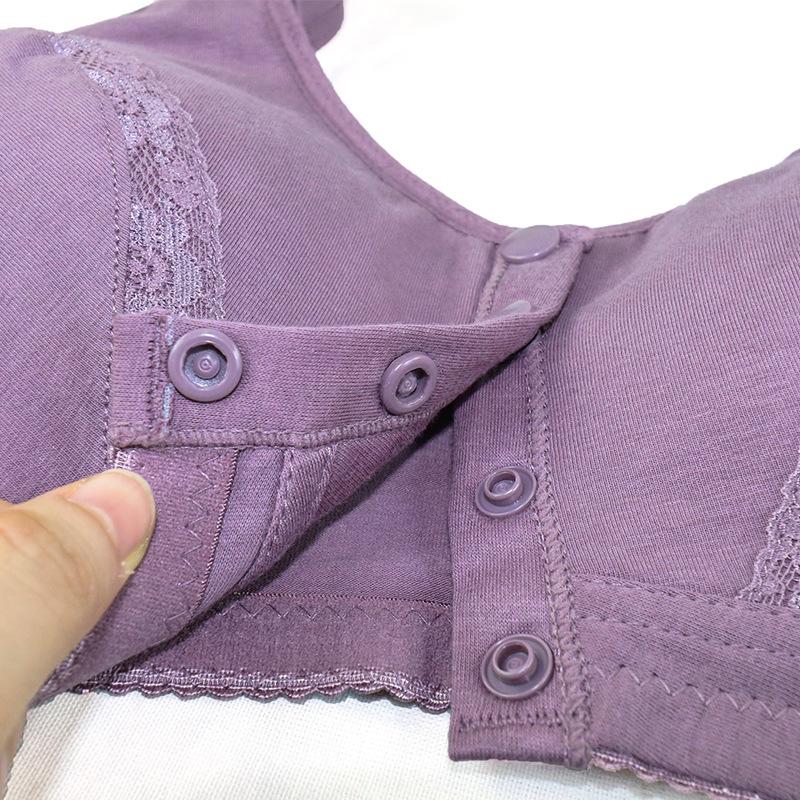 New soft cotton lace flower front buckle underwear women's cotton vest bra large size steel rimless underwear
