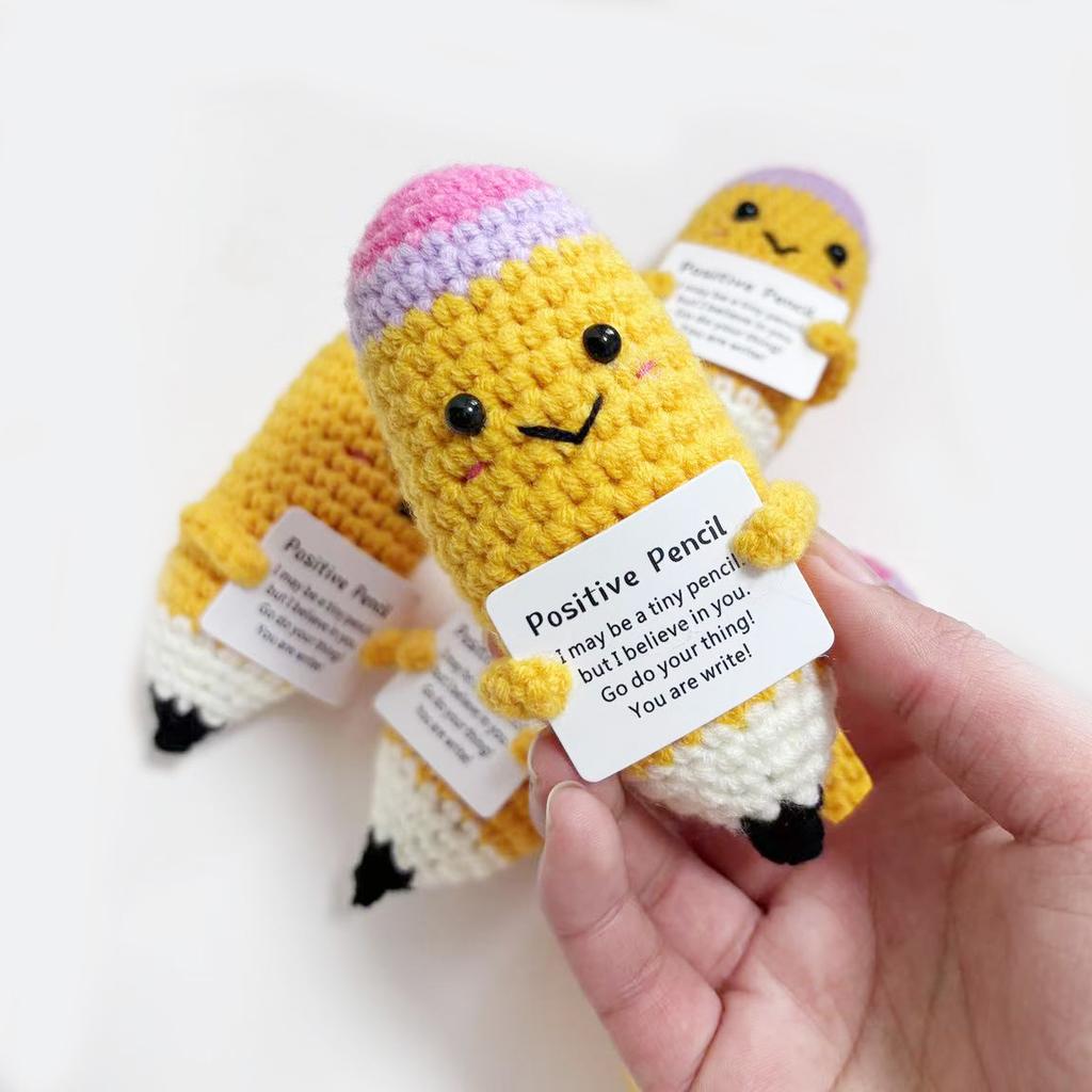 Lustige Häkel-Emotionale Unterstützung Bleistiftpuppe Handgemacht Wolle Gestrickt Positive Energie Bleistiftpuppe Mit Karte Schreibtisch-Dekoration Geschenke