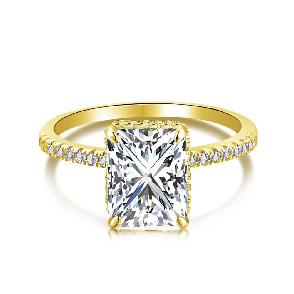 

925 Sterling Silver 4-Carat Zircon Ice Flower Cut Diamond Ring - Women s European & American Fashion Size 5