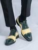 New British Men Pointed Yellow Green Mixed Lace Up Dress Business Casual Oxfords Shoes Male Wedding Dress Homecoming Footwear