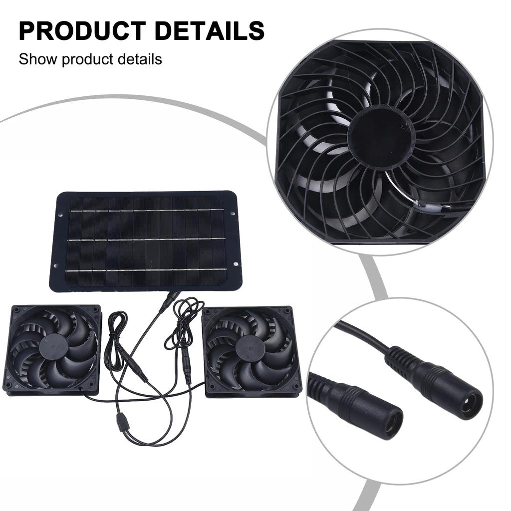 12x12x2.5cm Solar Powered Fan 12V 10W Waterproof Dual Exhaust Fan For Summer Picnic Camping Greenhouse With Solar Panel