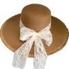 Big-Brimmed Straw Hat Women'S Summer Sunscreen Sun Hat Seaside Vacation Lace Bow Beach Hat Show Face
