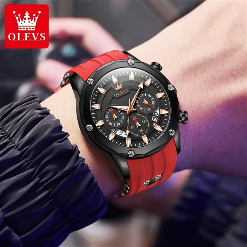 OLEVS Ceas sport cu cuarț pentru bărbați, 45 mm, cadran mare, cronograf, ceas de mână pentru bărbați, impermeabil, luminos, curea din silicon