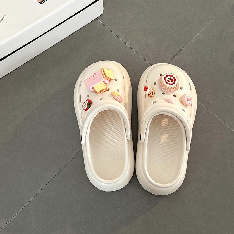 

Женские модные универсальные туфли с толстой подошвой и отверстиями, увеличивающие рост, пляжные туфли, туфли-шлепанцы с закрытым носком, тренд 40-41 бежевый