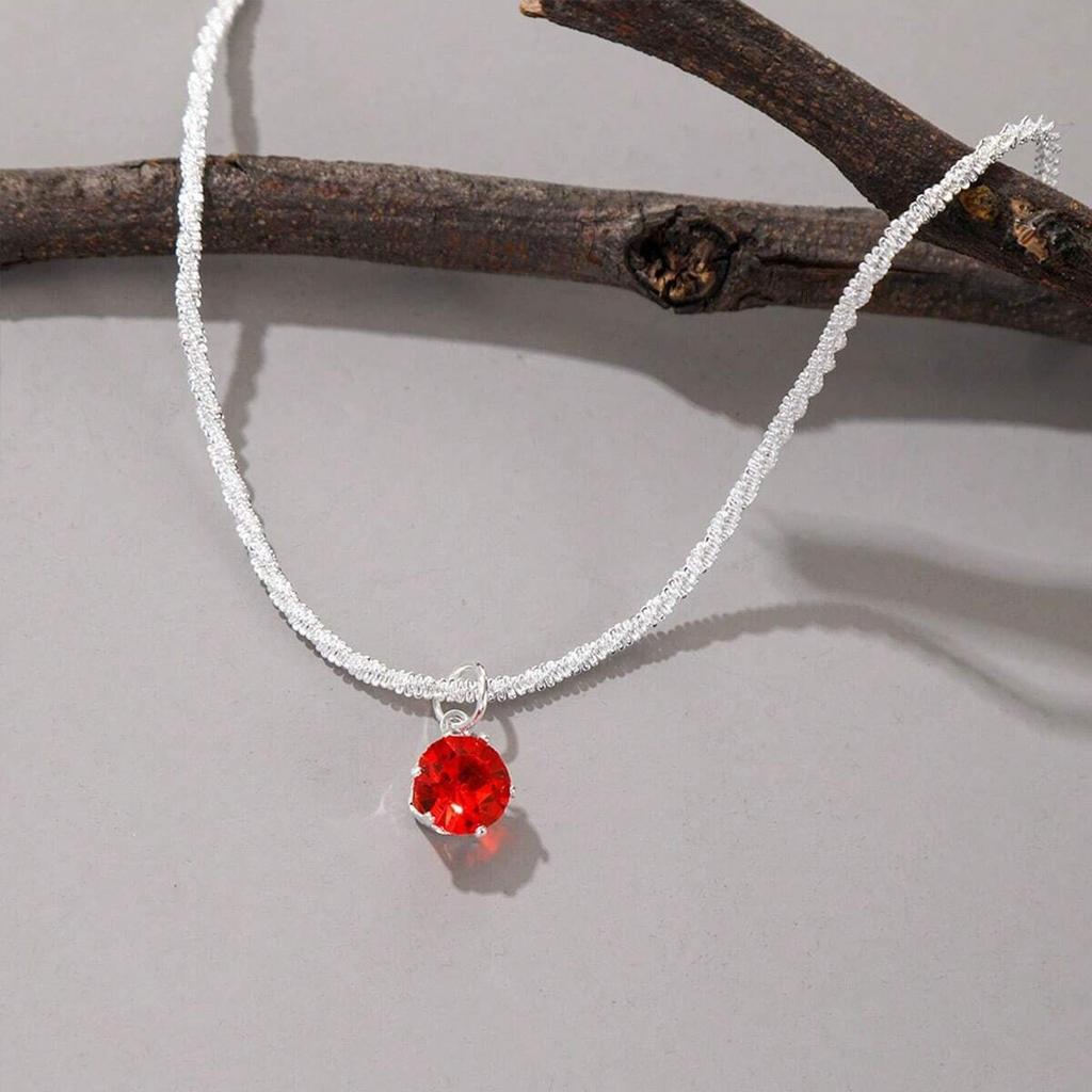 Silver Tennis Chain Choker Necklace with Round CZ Pendant Sparkling Jewelry for Women