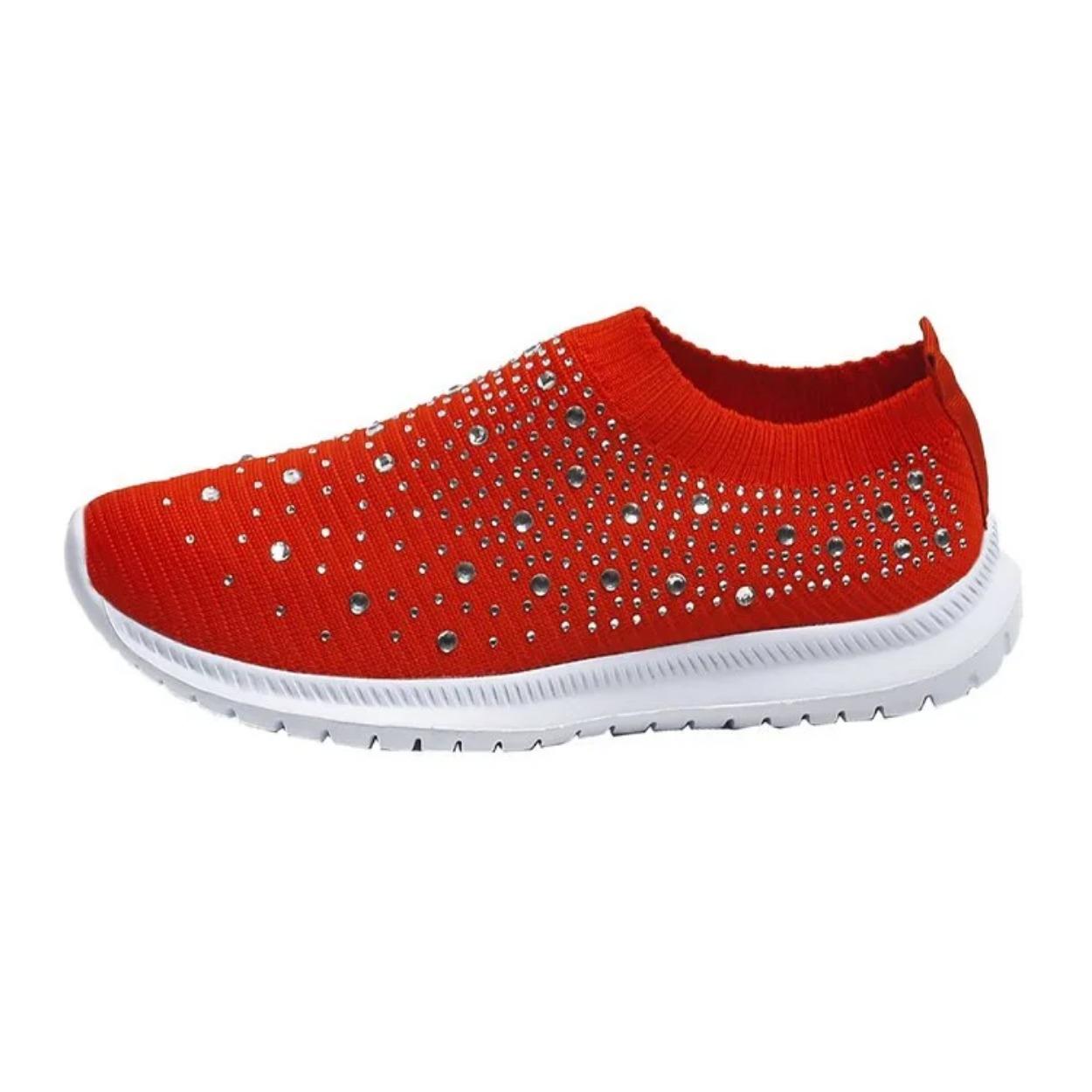 

women Fashion Crystal Sneakers Breathable Mesh Slip On Flat Shoes For Women 2026 Outdoor Walking Loafers Zapatos Mujer 35 красный