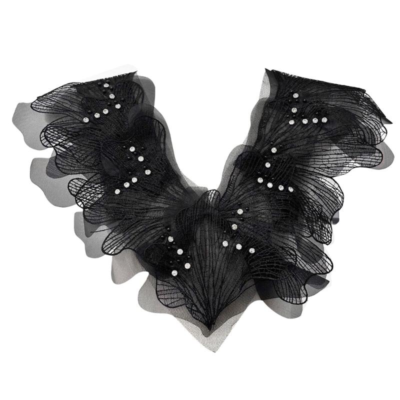 

Flowers Cloth Patches Embroidery Patches Fashion Lace Flower Bead Applique Patches for Wedding Bride Dress Decoration чорний