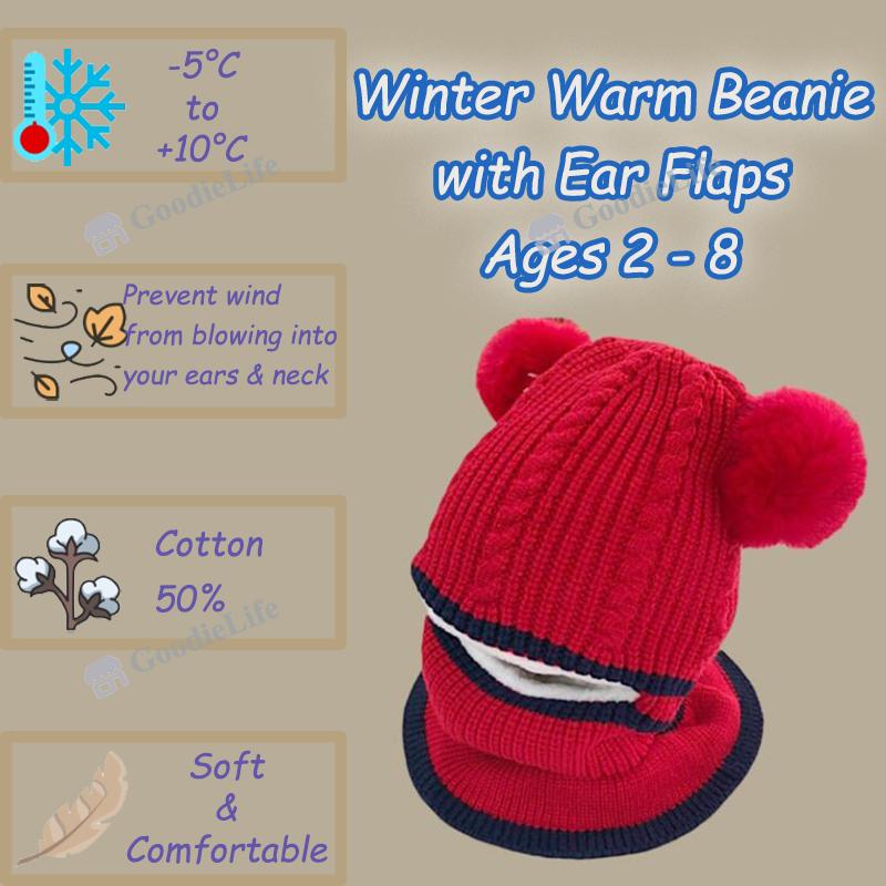 Baby Winter Hat Knitted Beanie with Ear Flaps Warm Windproof Stocking Cap for Newborn Infant Boys & Girls Korean Style Cute Kids Cap