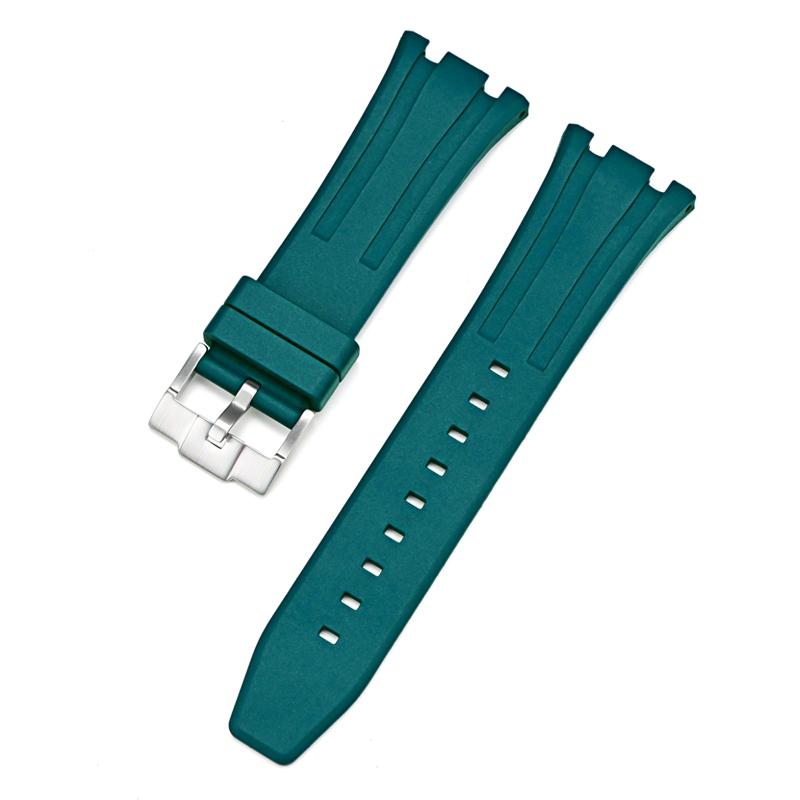 

26mm Soft FKM Fluoro Rubber Strap for AP Audemars Piguet Royal Oak 15400/15500/26331 Stainless Steel Butterfly Buckle Watch Band B темно-зелений колір