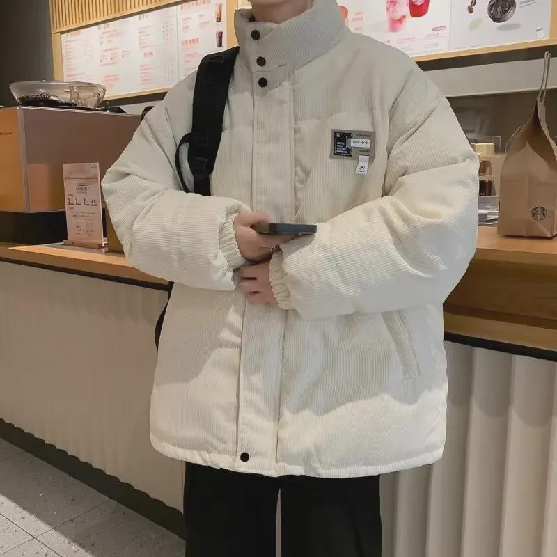 Unisex Corduroy Stand Collar Thick Cotton Jacket - Trendy Winter Coat for Couples