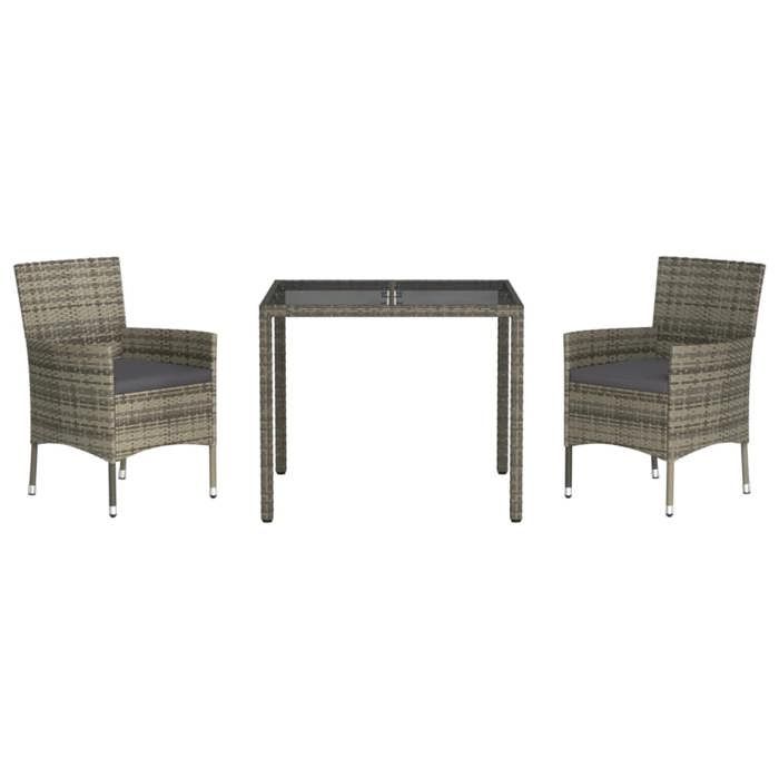 VidaXL Ensemble à manger de jardin 3 pcs coussins gris résine tressée, ensemble à manger, ensemble à manger d'extérieur, 3187332