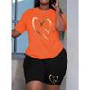 Plus size women's summer wear love printed high-end comfortable T-shirt two-piece set
