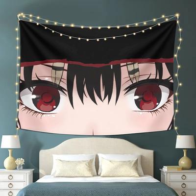 Anime Girl Face Tapestry  Red Eyes Character Design Fantasy Portrait Wall Hanging Polyester Fabric for Bedroom or Dorm Decor
