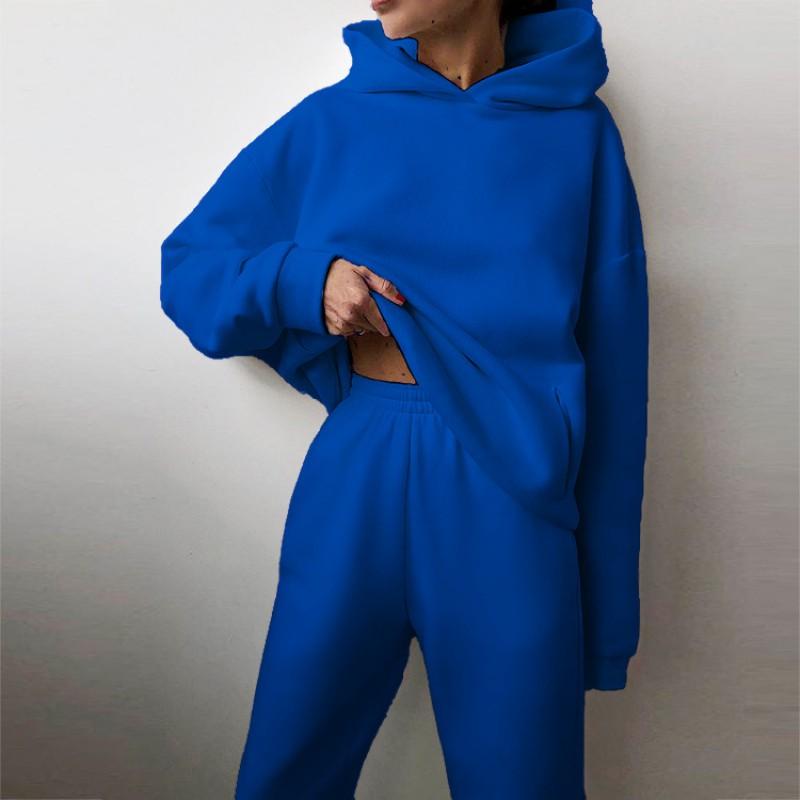 2026 Womens Solid Color Hooded Sweatshirt Jogger Pants Set Casual Two-Piece Outfit Collection