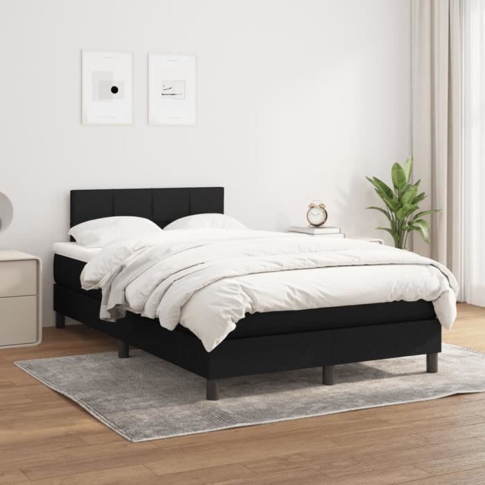 3140043 vidaXL Lit à sommier tapissier avec matelas Noir 120x200 cm Tissu