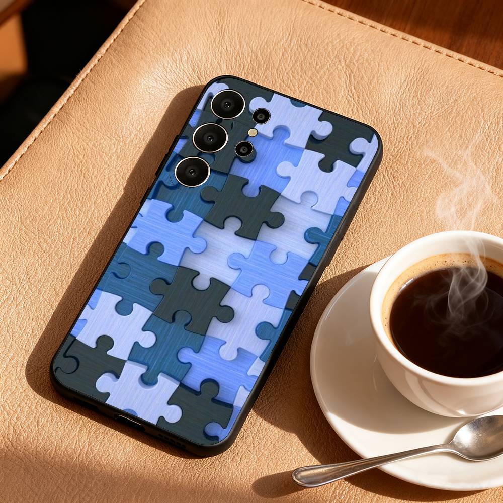 

A-Autism S-Support P-Puzzle Pattern Phone Case For Samsung S25,S24,S21,S22,S23,S30,Ultra,S20,FE,Lite,10,9,Black Cover Samsung S24ULTRA