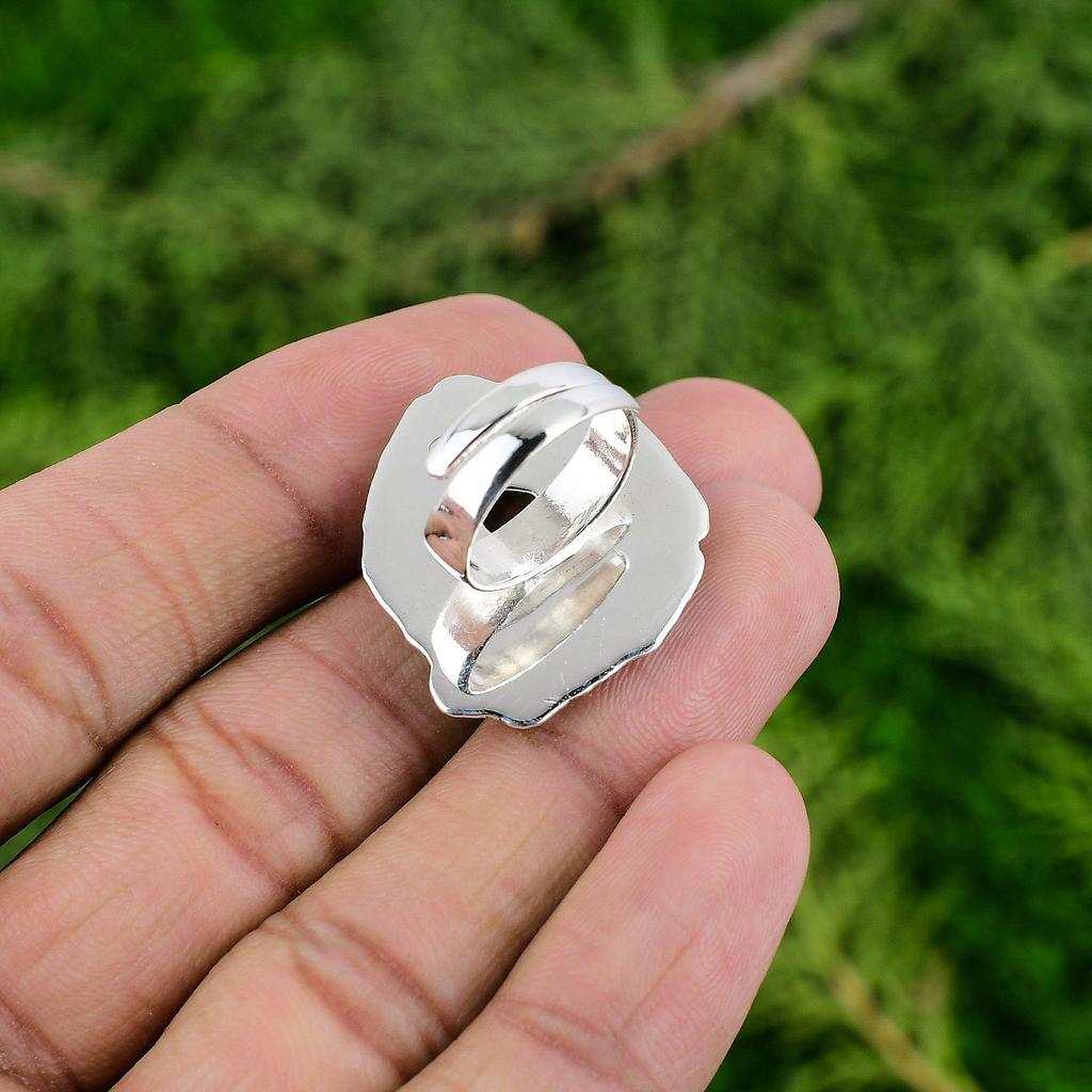 Gift For Her 925 Silver Natural Hessonite Rough Statement Adjustable Ring