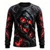 Men's Long Sleeve T-Shirt Grim Reaper Skull Flame 3D Print Gothic Halloween Crew Neck Casual Top