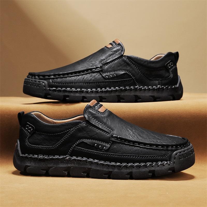 Fashion Men Casual Leather Shoes High Quality Handmade Outdoor Non-Slip Walking Shoes British Style All-match Loafers Large Size 38-48