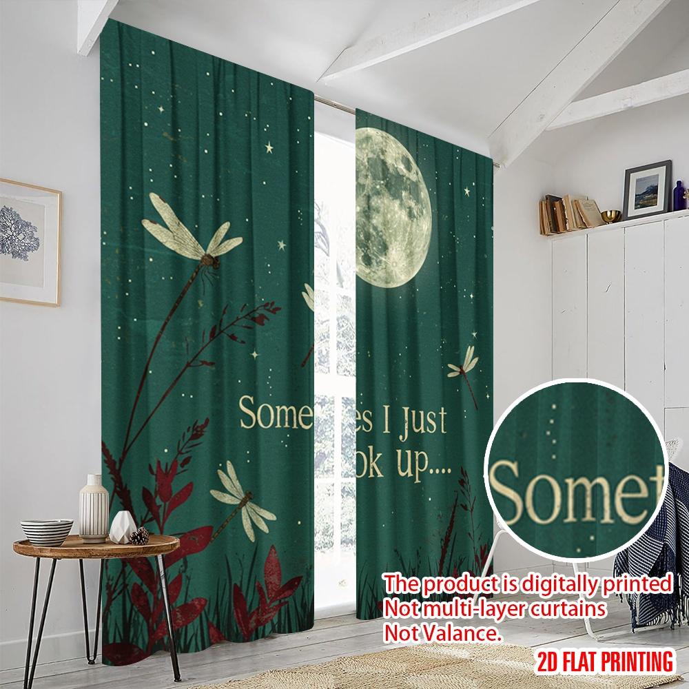 2pcs 2D flat printing Curtain Dragonfly Moon Night Sky Fabric Without Electricity All Season Party & Holiday Decor for Indoor