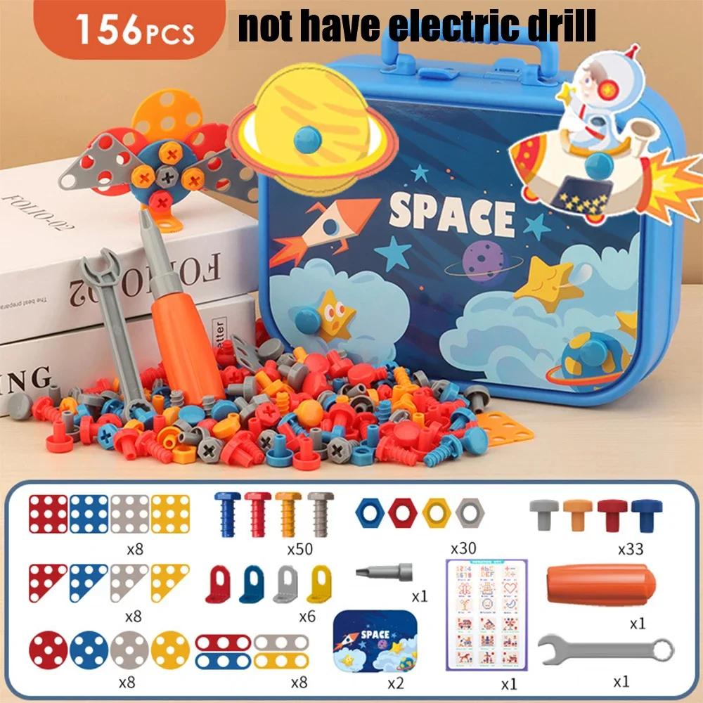 Ungiftige 3D-Puzzle-Spielzeuge Rollenspiel Werkzeugkasten Bohren Montage Lernspielzeug Kinderspielzeug Werkzeugkasten Elektrischer Bohrer Schraube Mutter