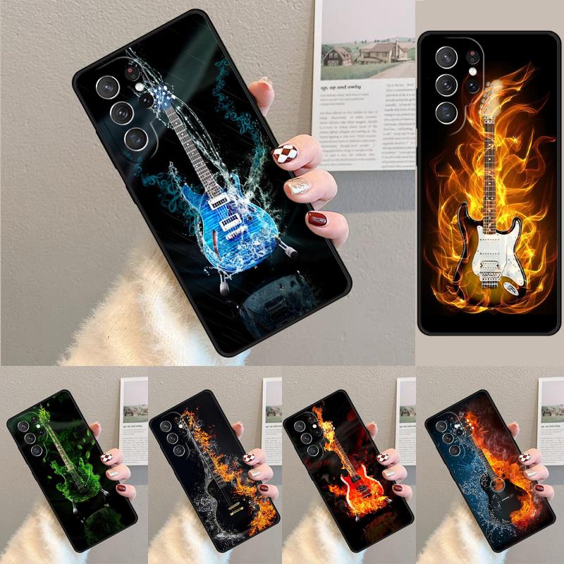 Płomienie Muzyczne Gitara Basowa Silikonowe Etui Na Telefon Dla Samsung Galaxy note 10 pro S26 S25 S24 S23 S22 S21 Plus S25Ultra Capa Pokrowiec