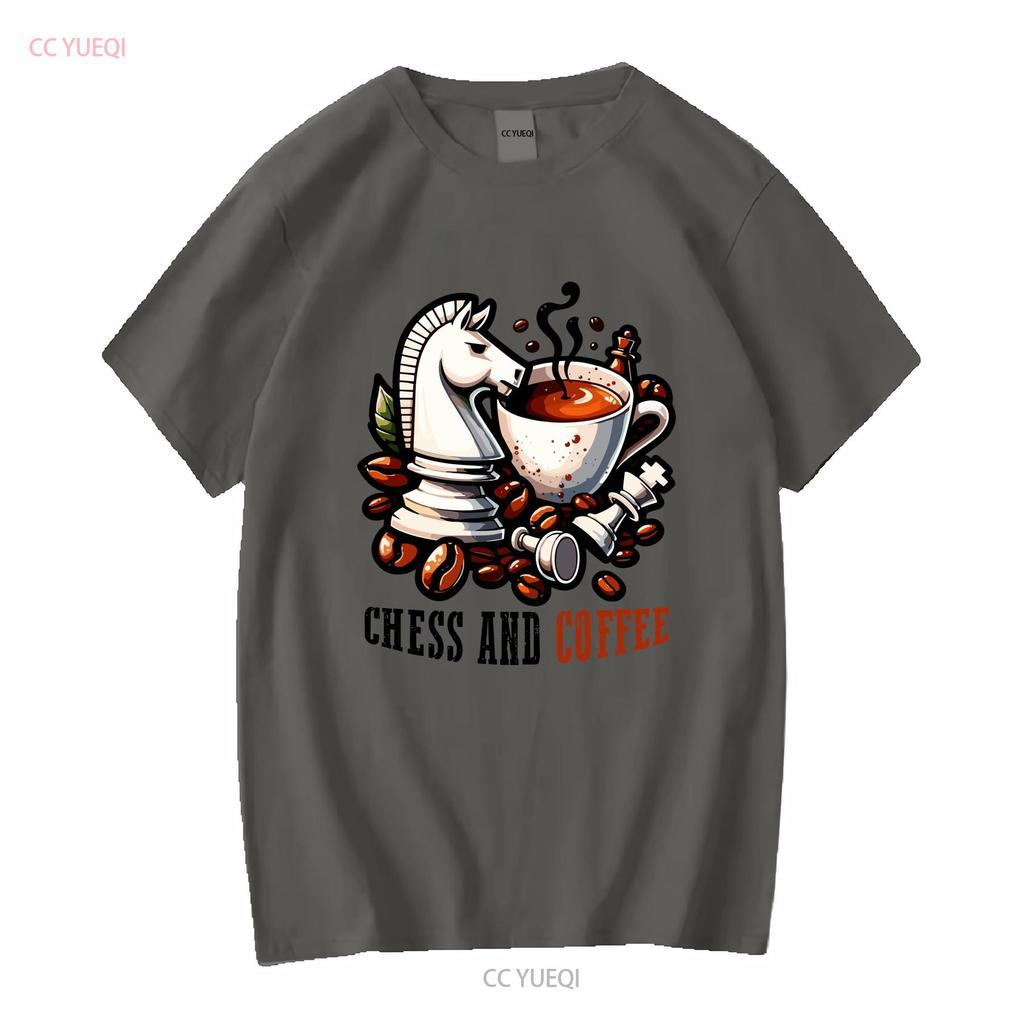 Chess and Coffee T Shirt for Fans Unique Chessie Lover Master Long or Short Sleeves Vintage Washed Streetwear Slightly