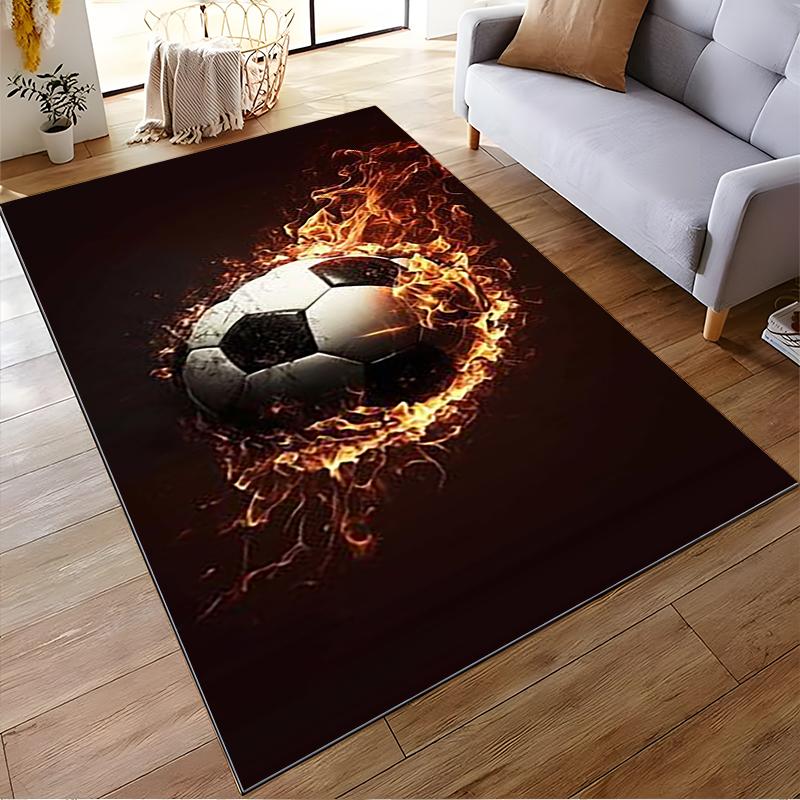 Fiery Soccer Ball Pattern Carpet, Sports Themed Home Decor Stylish Suitable for use as an anti-slip for living room bedroom sofas