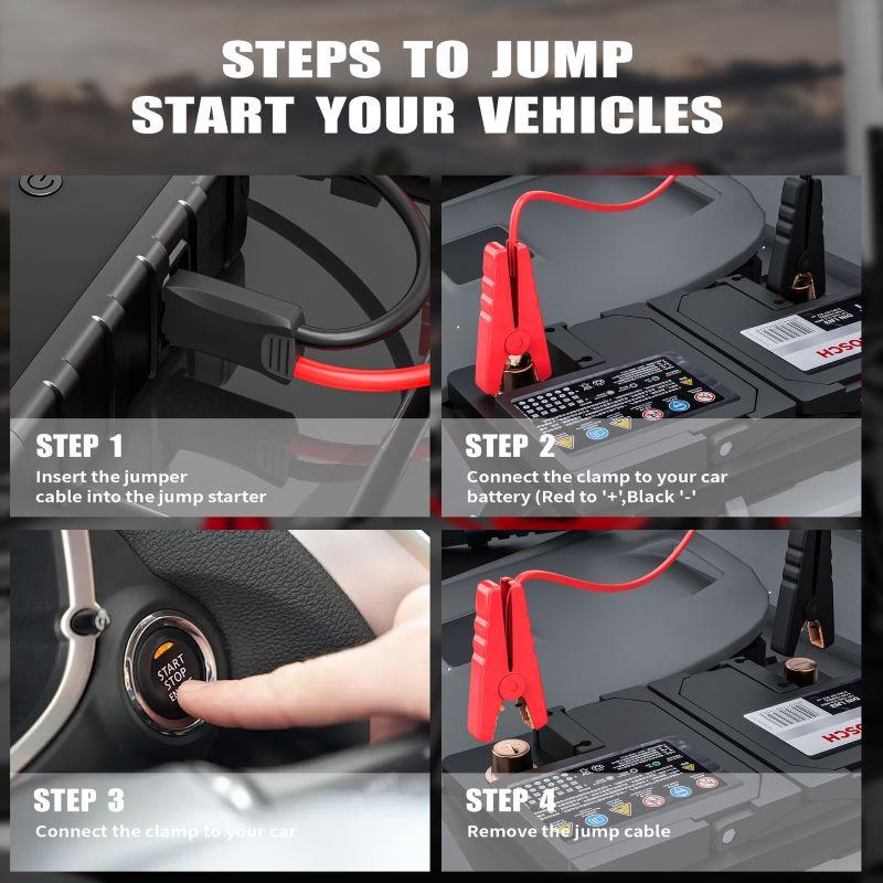 5000A Heavy Duty Jump Starter for Truck SUV Car, Air Compressor, QC3.0 Fast Charger, Booster Pack with LED Emergency Light.
