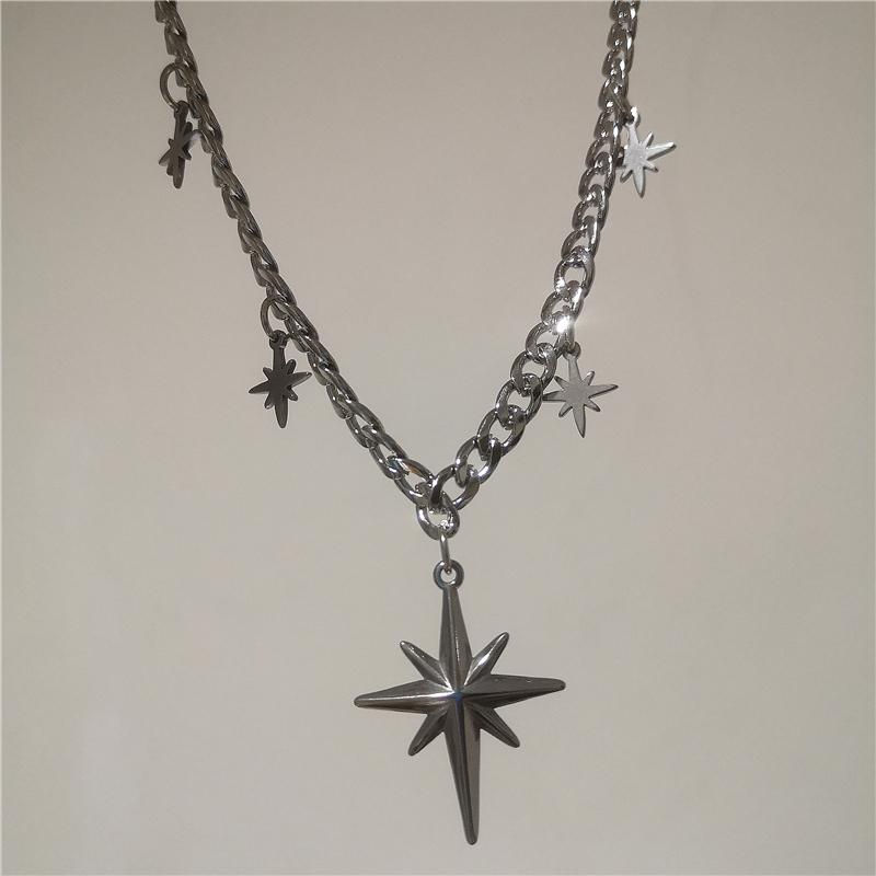 Punk Rock Silver Color Cross Star Pendent Metal Chain Choker Necklaces Accessories For Women Man Y2K Personalized Grunge Jewelry