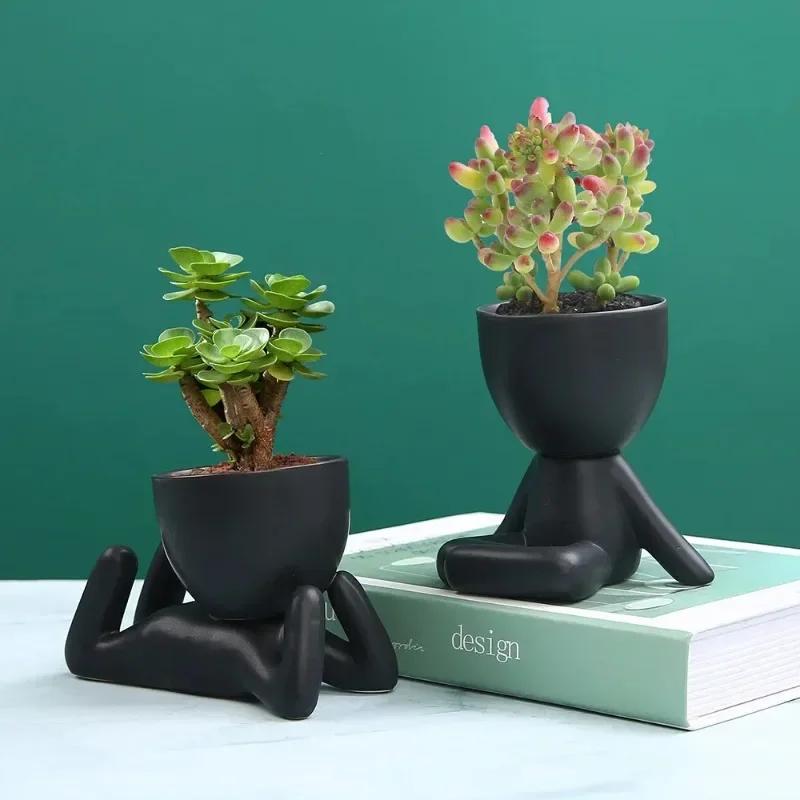 Nieuwe Scandinavische Keramische Kleine Figuur Bloempot Succulentenplantenbak Creatieve Kantoor Bureau Ornamenten Huisdecoratie Plantenbak