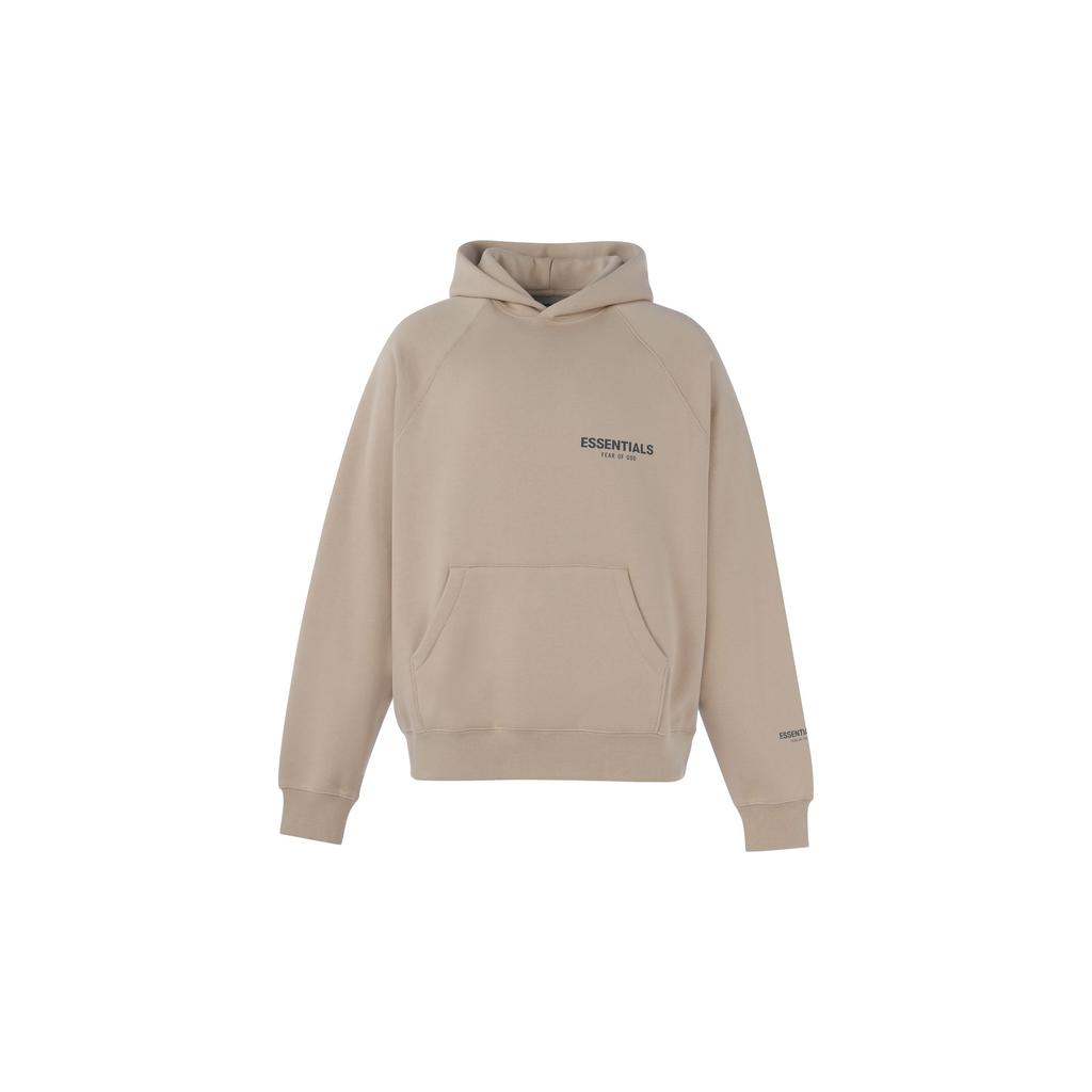 Fear of God Essentials Fleece Pullover Hoodie With Solid Color Logo Unisex Hoodie Beige Linen FOG-FW21-106