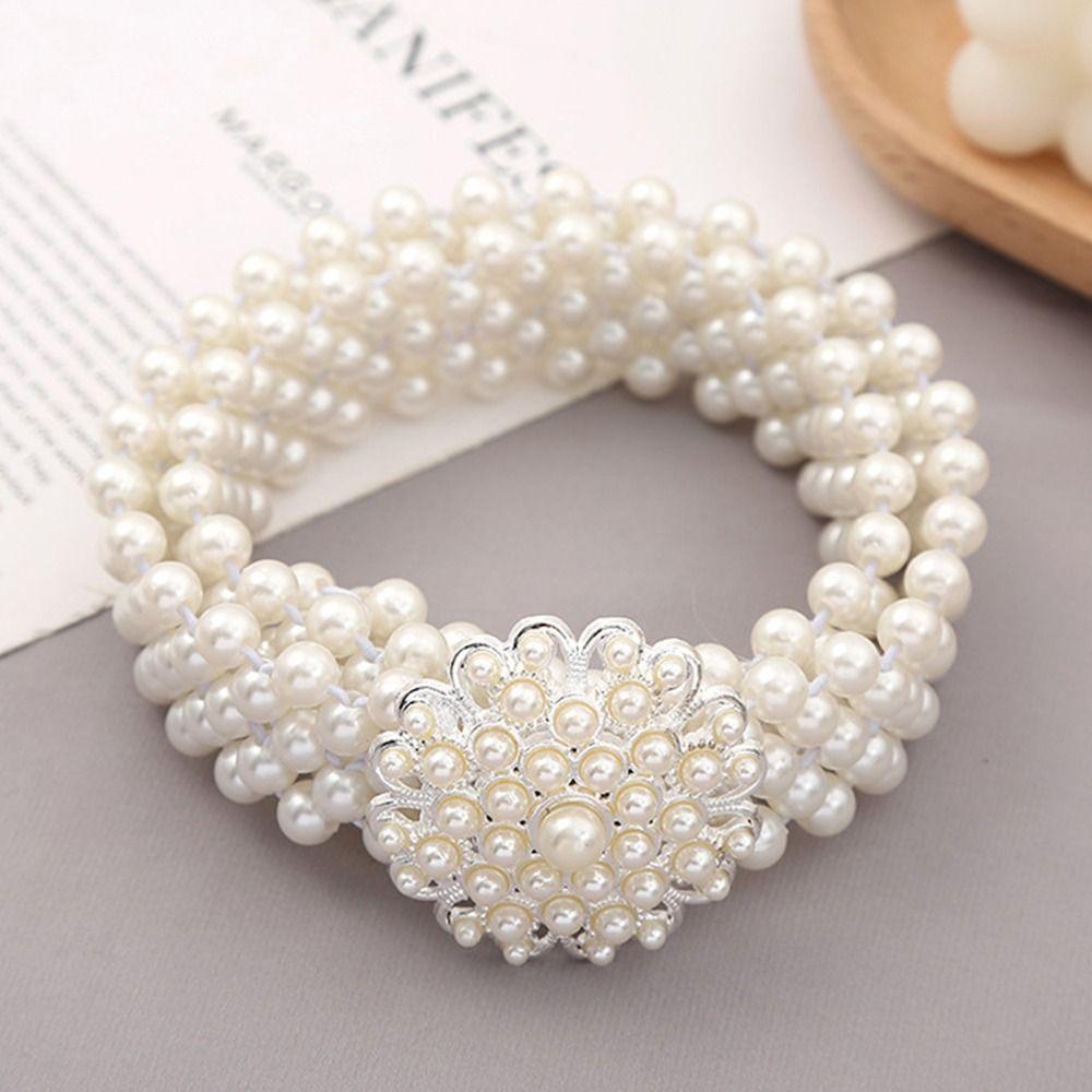 Ladies' Elastic Thin Waistband with Pearl Rhinestone Waist Chain Simple Korean Style Drawstring Belt Women Apparel Accessories