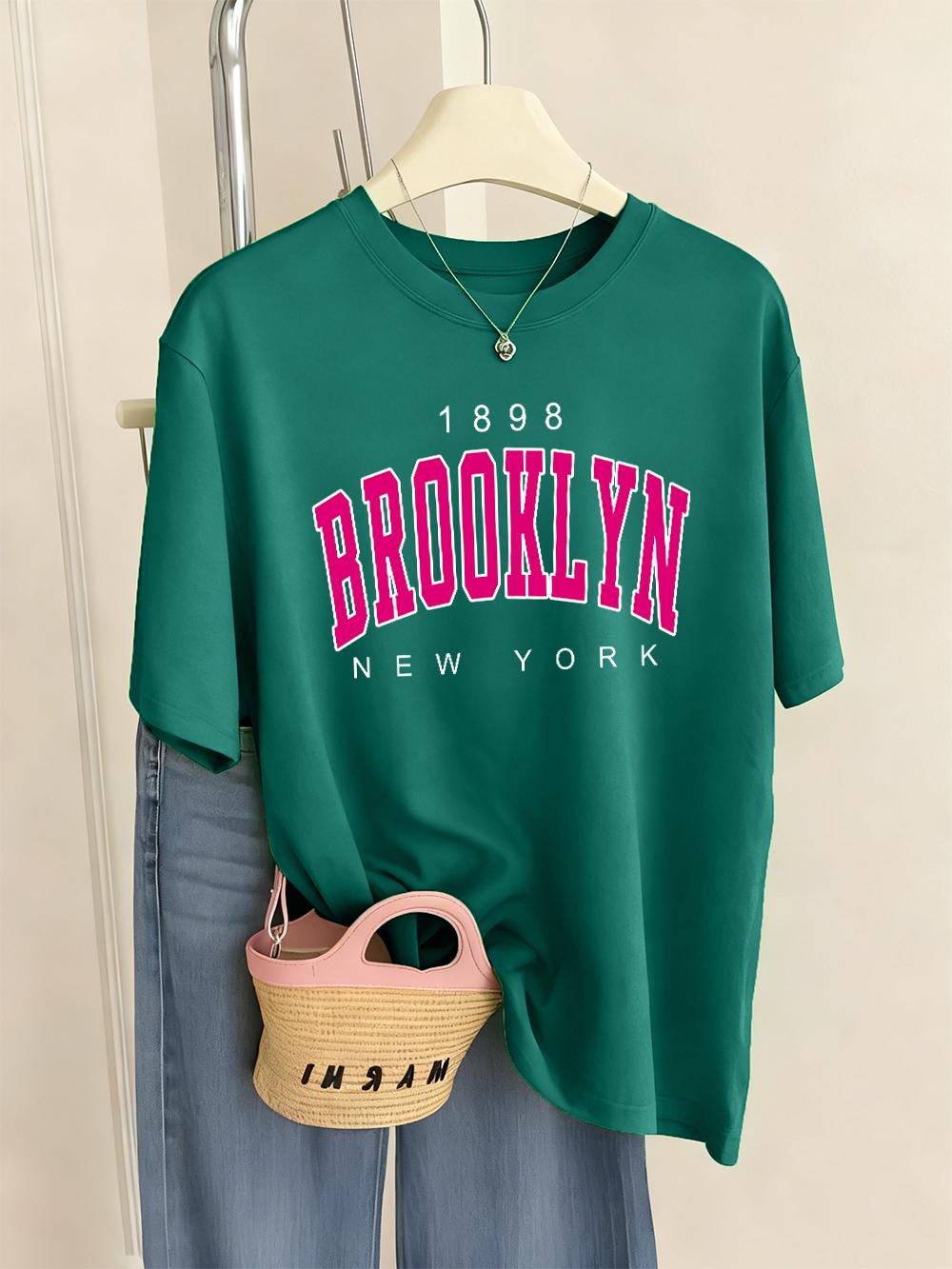 

Brooklyn New York Prints TShirts Women Summer Loose Short Sleeve Tops ONeck Soft T Shirt Basics Comfortable Womans Clothes 4XL