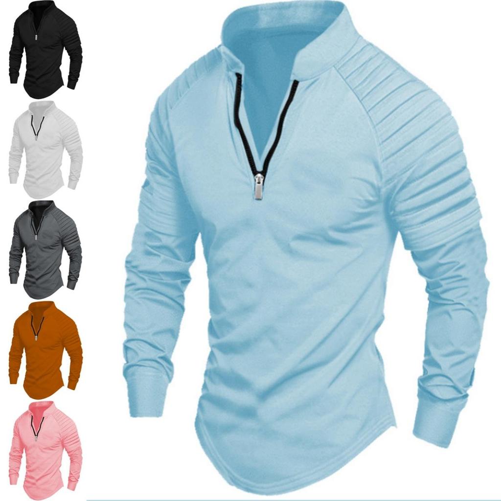 Frühlings Herren Halb-Reißverschluss Langarm Poloshirt Mode Uni Lässig Sport Fitness Tops Herren Stehkragen Sweatshirt