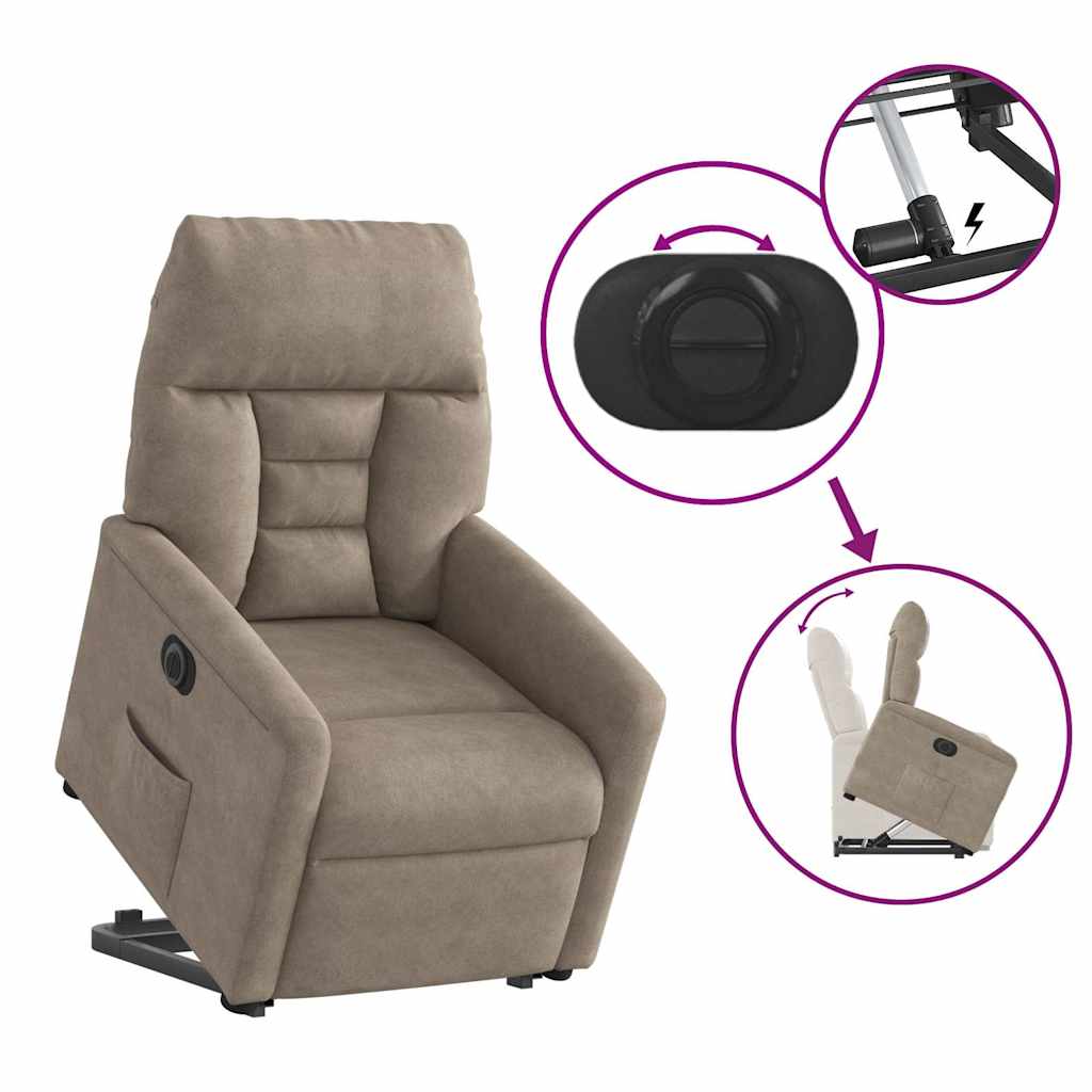 Recliner Chair with Lift Assistance Electric Taupe Microfiber Fabric