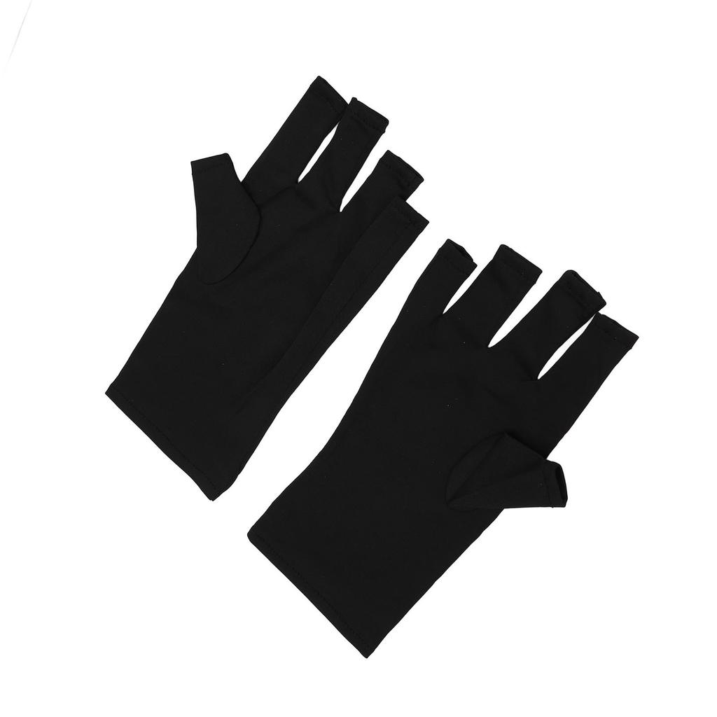 2 Pairs UV Gloves Fingerless Excellent Elasticity Art UV Blocking Gloves for Nail Gel Dryer Black