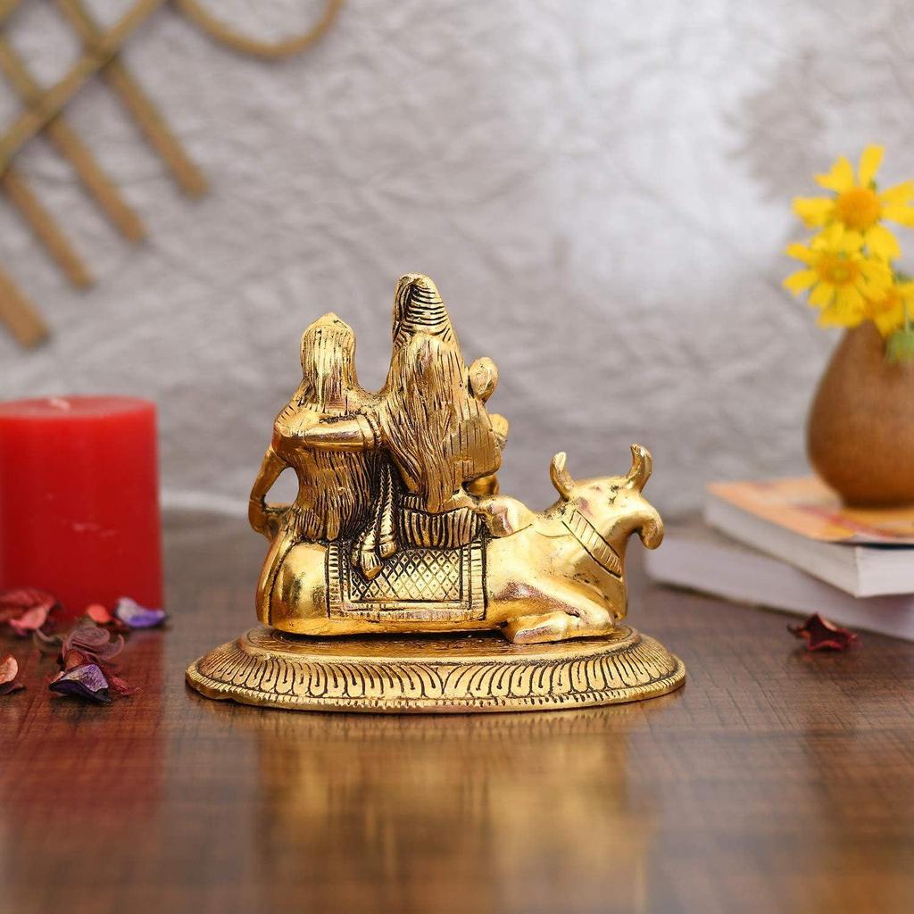Shiva Parvati Ganesh Idol Shiv Parivar Murti Statue Sculpture - Lord Shiva Idols Family Sitting On Nandi Showpiece Figurine