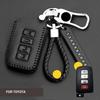 For Toyota Camry Avalon Corolla 4 Buttons Leather Key Fob Cover Case Keychain