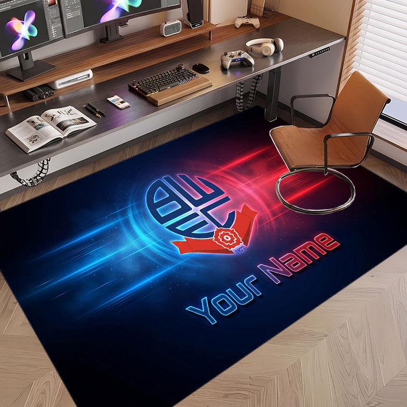 Custom Rug Bolton Wanderers FC Pattern Print Name Text Soft Non‑Slip Floor Carpet for Home Indoor Decoration