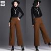 Women's High-Waisted Wool Wide-Leg Pants, Autumn/Winter Flare, Loose-Fit, Nine-Tenths Length.