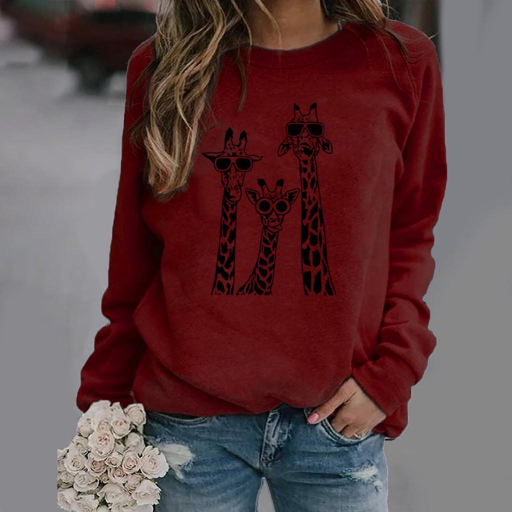 Giraffe Pattern Long Sleeve Round Neck Women's Sweatshirt