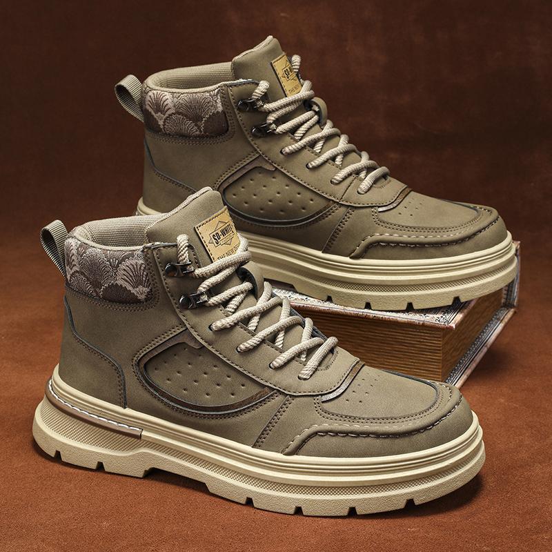 

Men s shoes 2024 new British high-top retro Martin boots trendy big-headed leather shoes outdoor desert combat boots tooling boots 39 хаки
