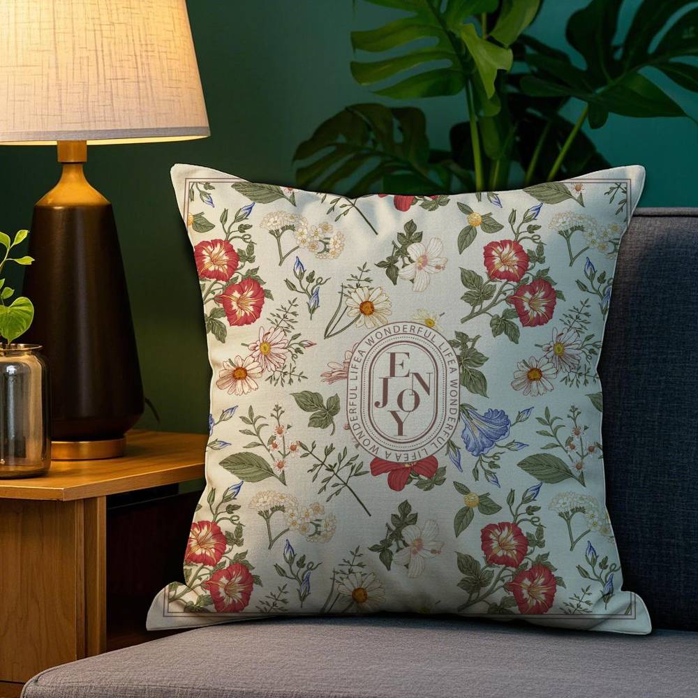 Simple Flower Painting Pillow Case Home Doublesided Printing Short Plush Colorfast Microfiber Cushion Cover