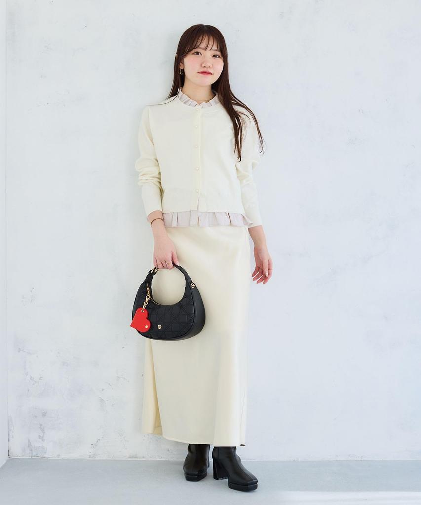 Quilted Bag with Heart Black F [BIS] 2-Way Charm, (01)