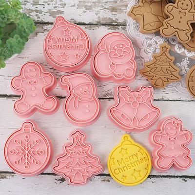 8Pcs/Set Christmas Cookie Cutters Stamp Santa Snowflake Gingerbread Man Biscuit Embosser Mold New Year Party Decor Baking Tools